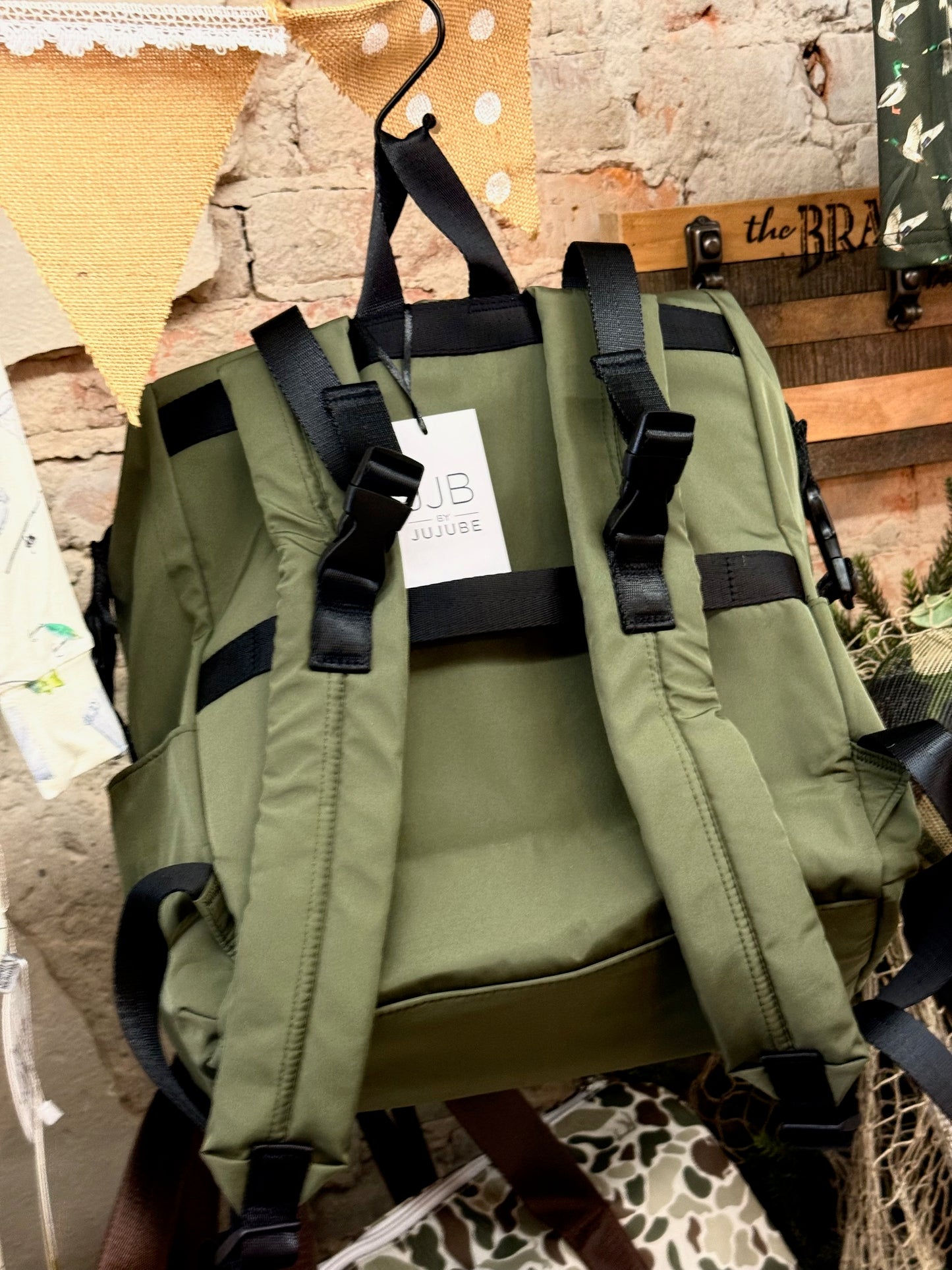 JuJube Back pack Diaper bag Black, also available in Olive.