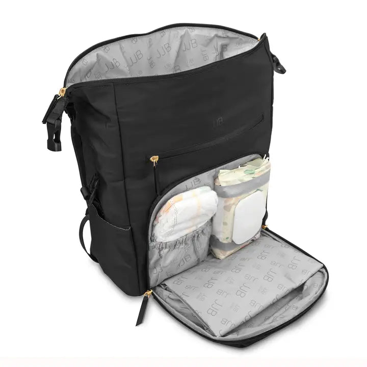 JuJube Back pack Diaper bag Black, also available in Olive.