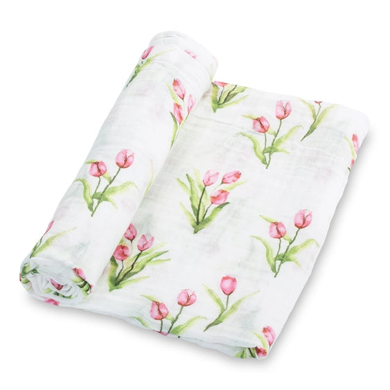 Muslin Swaddle with tulips