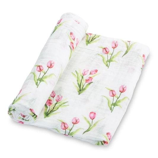 Muslin Swaddle with tulips