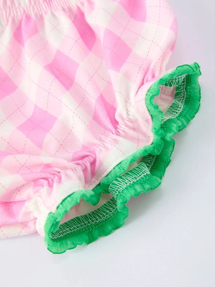 Spring Golf Embroidered Baby Girls Smocked Bow Bloomer Set