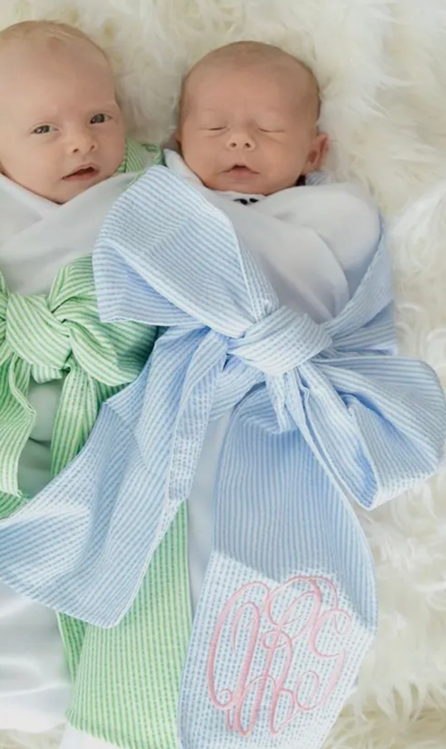 Newborn Swaddle with Embroidered Tie Sash