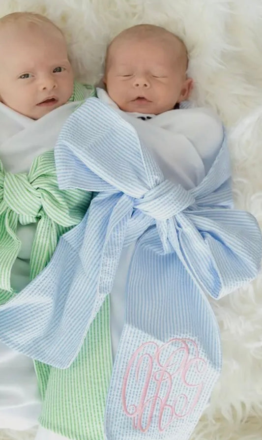 Newborn Swaddle with Embroidered Tie Sash