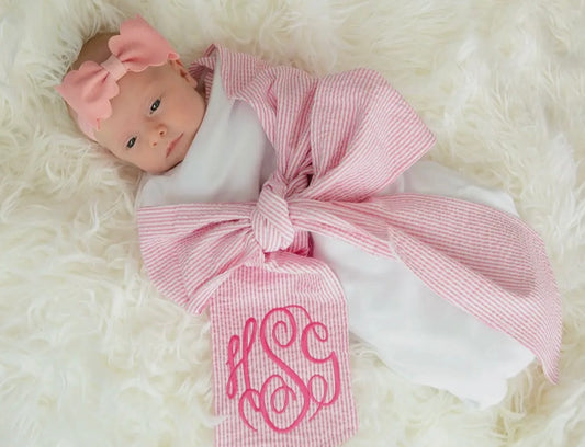 Newborn Swaddle with Embroidered Tie Sash