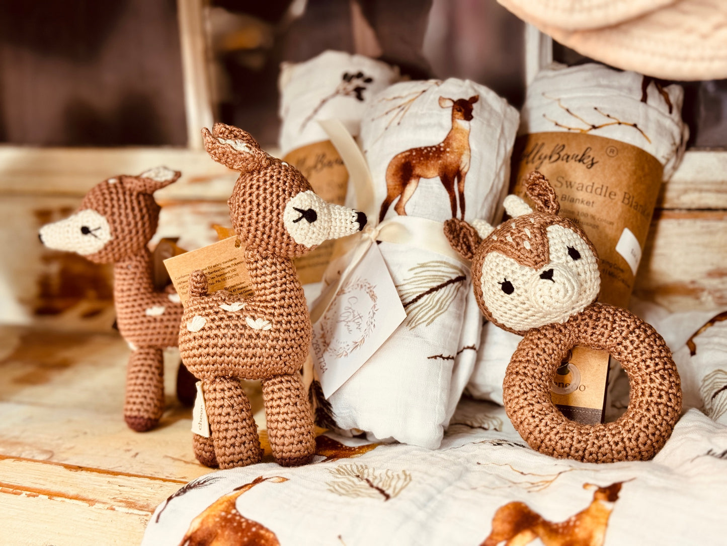 Adorable baby deer rattle, with easy to hold handle