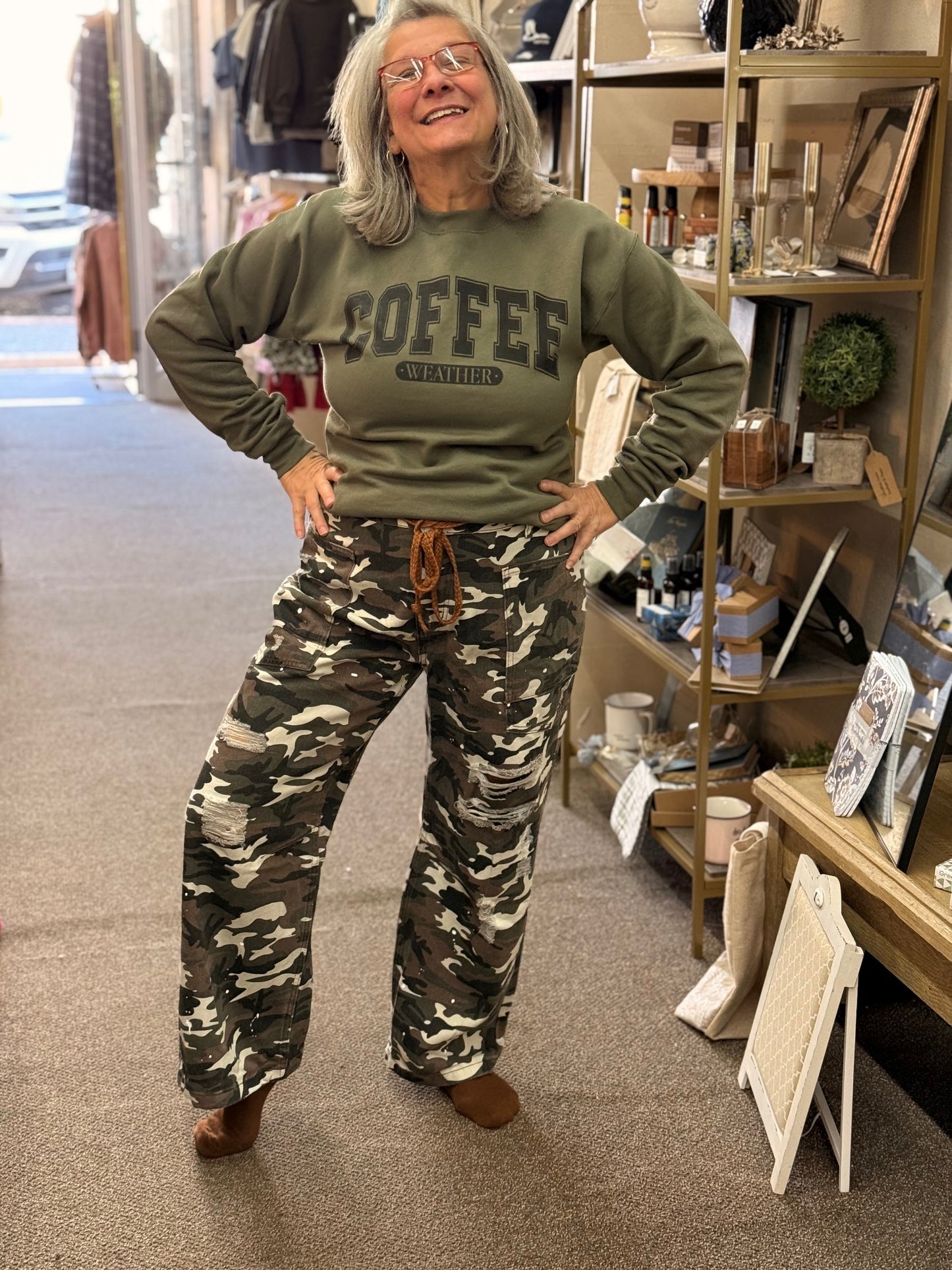 Camo denim pants