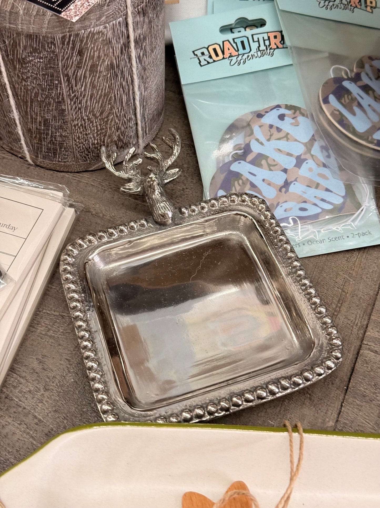 Deer head silver trinket tray
