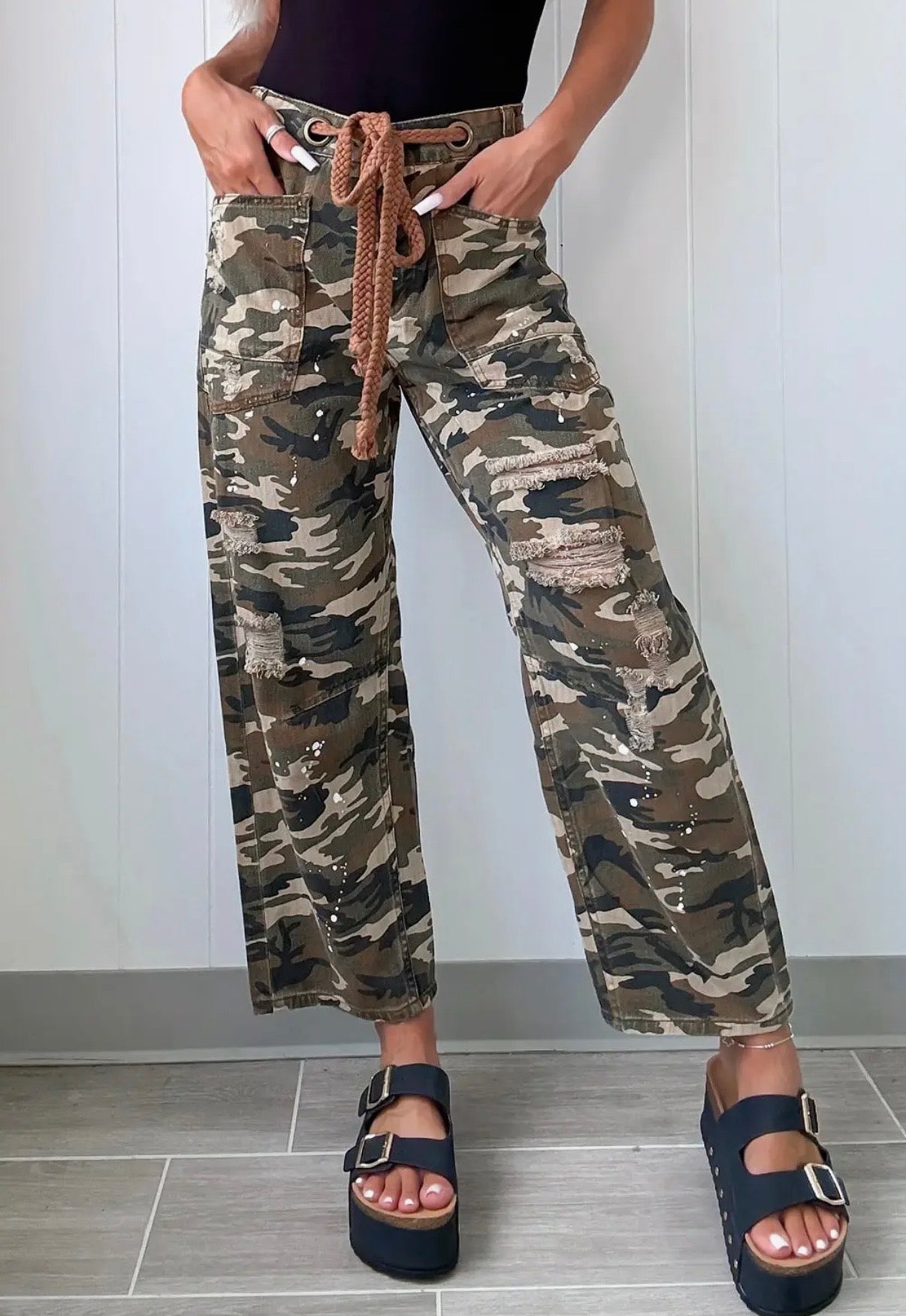 Camo denim pants