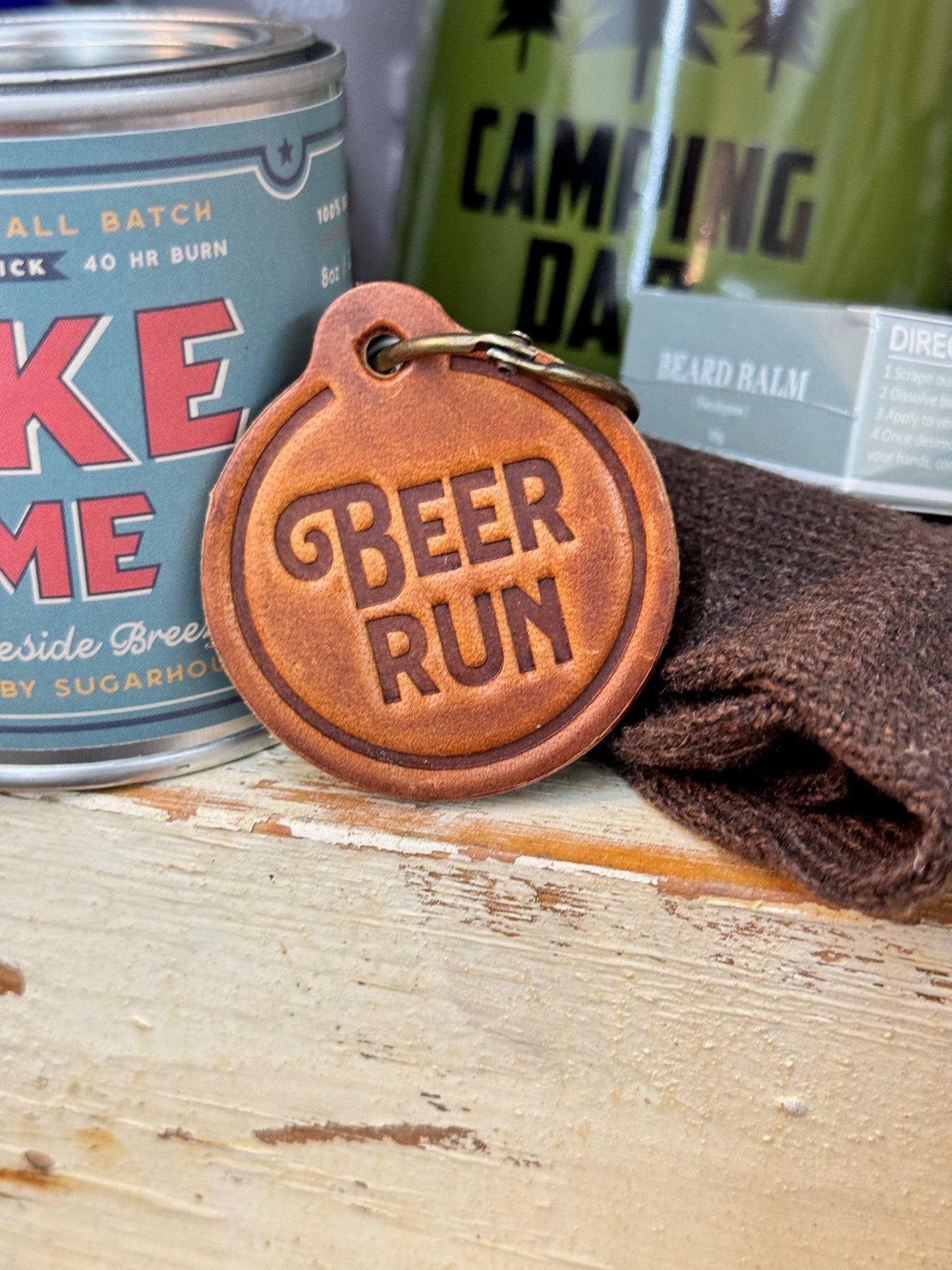 Leather Beer Run Keychain