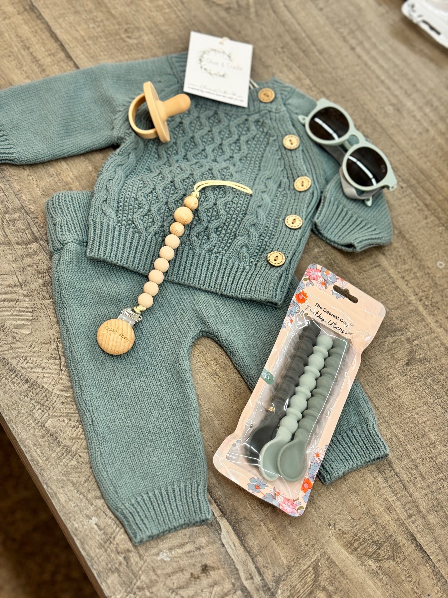 Sasha Cotton Knit 2pc Shirt and Pants Baby newborn Outfit Set