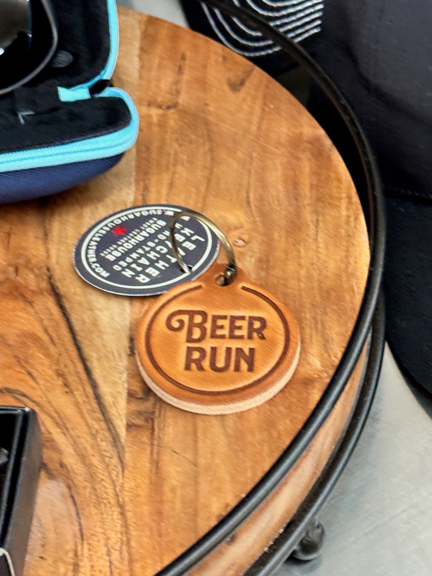 Leather Beer Run Keychain