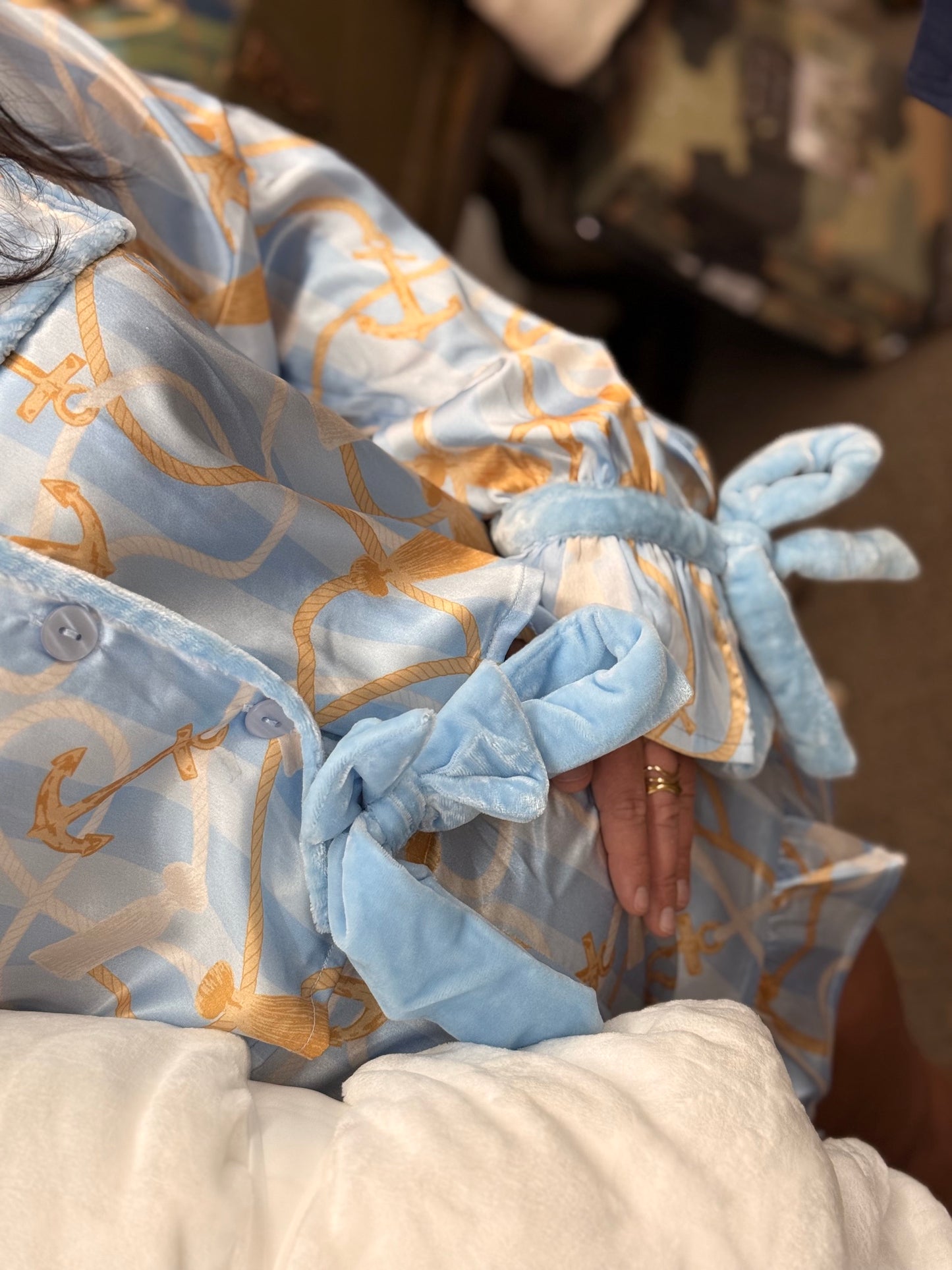 Pajama set with velvety trim