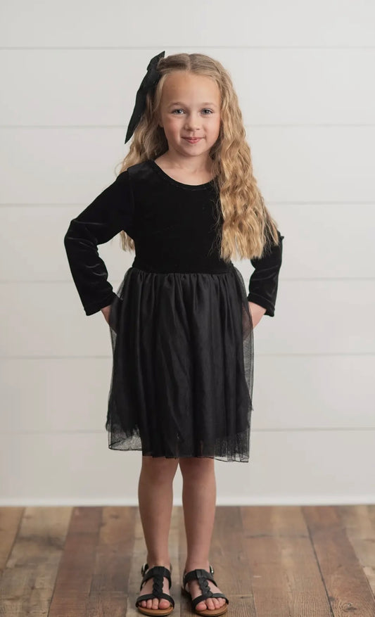 Kids Classic Black Velvet Tulle Fancy Party Holiday