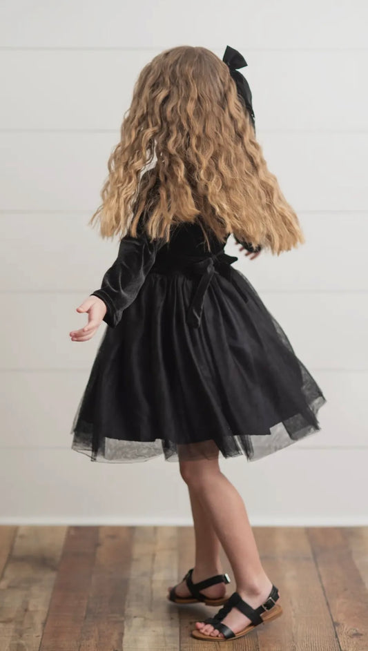 Kids Classic Black Velvet Tulle Fancy Party Holiday