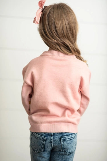 Kids Pink Rainbow Crew Neck Fall Winter Sweater