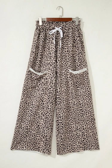 Leopard Animal Print Wide Leg Terry Knit Pants